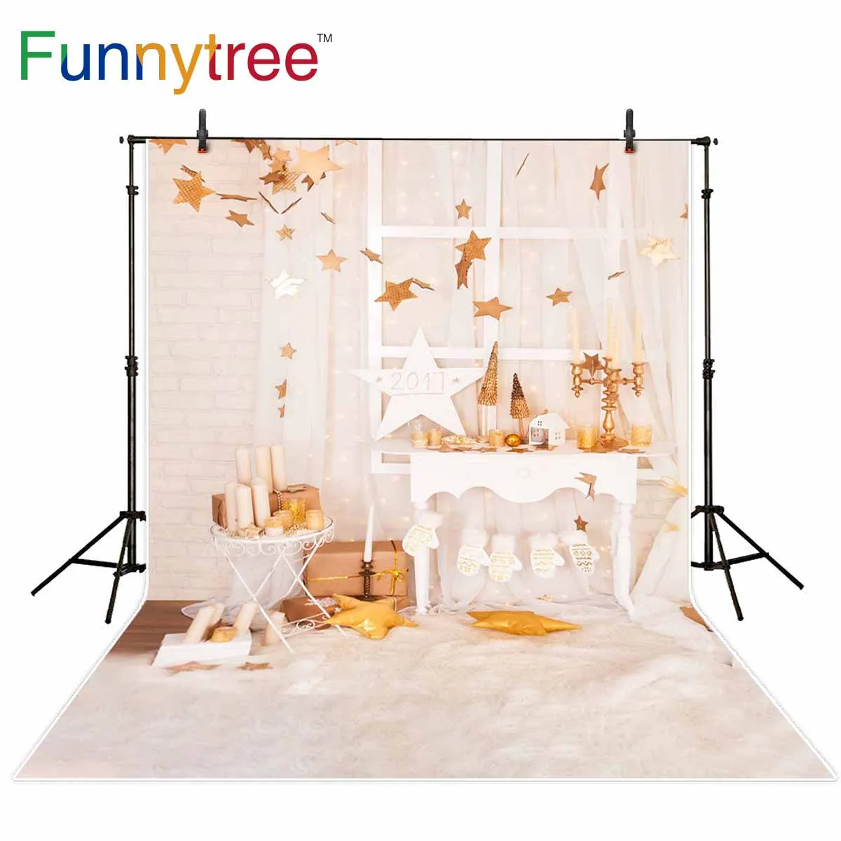 Funnytree фон для фотостудии Рождественская Детская комната звезды торт разбивание кирпичная стена фон фотобудка для фотосессии
