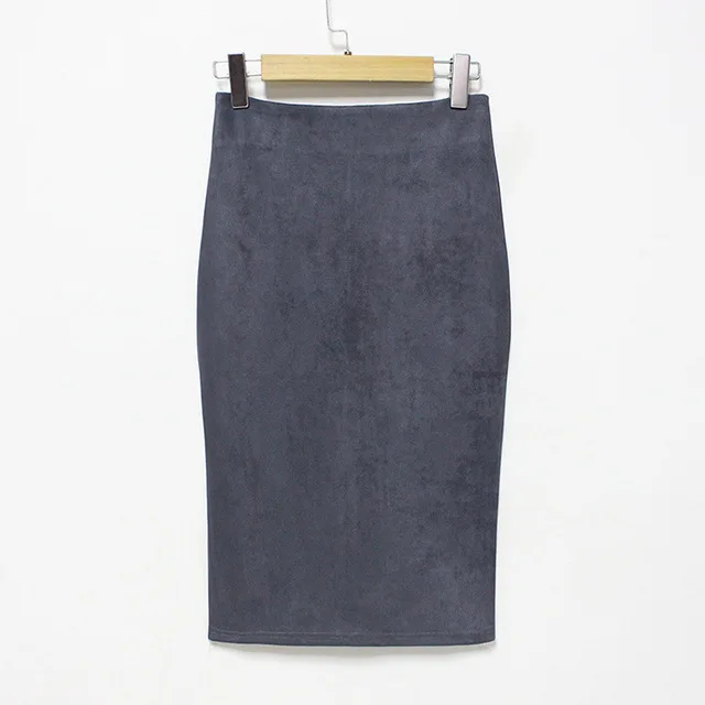 2017 женские винтажные замшевые миди юбки женская юбка-карандаш Осень Зима Высокая