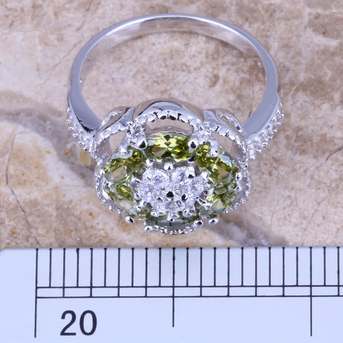 Женское Ювелирное кольцо Gracious Green Peridot покрытое белым фианитом Размер 6/7/8/9 R0405|bag