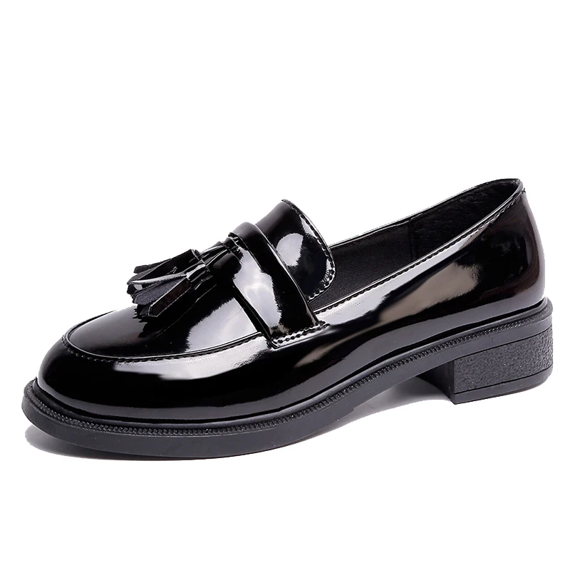 Британский опрятный кисточкой оксфорды для девочек Блок каблуки броги женские