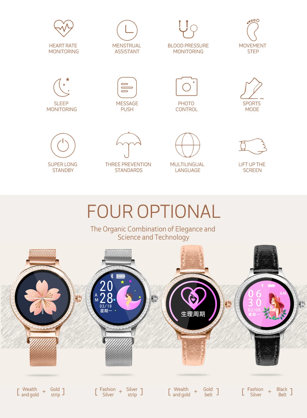MS 696 M8 smartwatch физиологический цикл напоминание о частоте пульса, Мониторинг Артериального давления многофункциональный Браслет режима упражнений