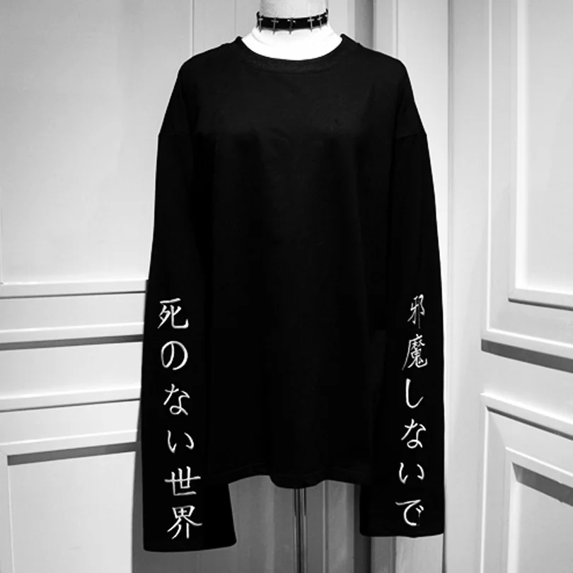 Harajuku панк футболка с длинным рукавом буквенной вышивкой готические футболки