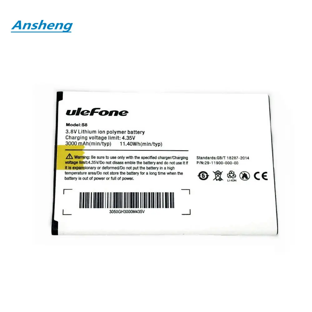 Ansheng Высококачественная батарея 3000 мАч для смартфона Ulefone S8 Pro MTK6737 MTK6580 5 3 дюйма |