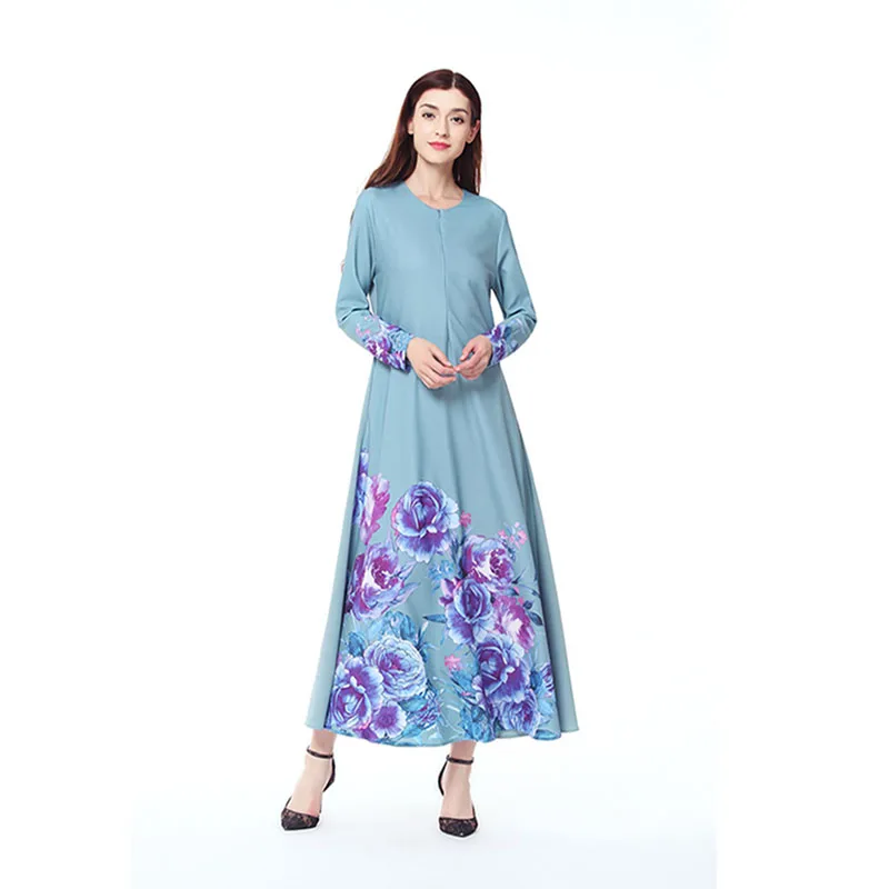 Мусульманский abaya женский шифоновый халат с длинными рукавами и цветочным