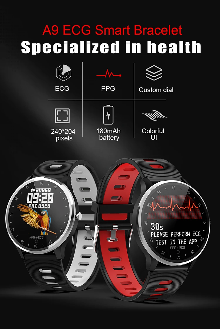 Смарт-часы TKYUAN A9 ECG PPG дисплей напоминания о кровяном давлении IP67 водонепроницаемый браслет для IOS Android спортивные часы