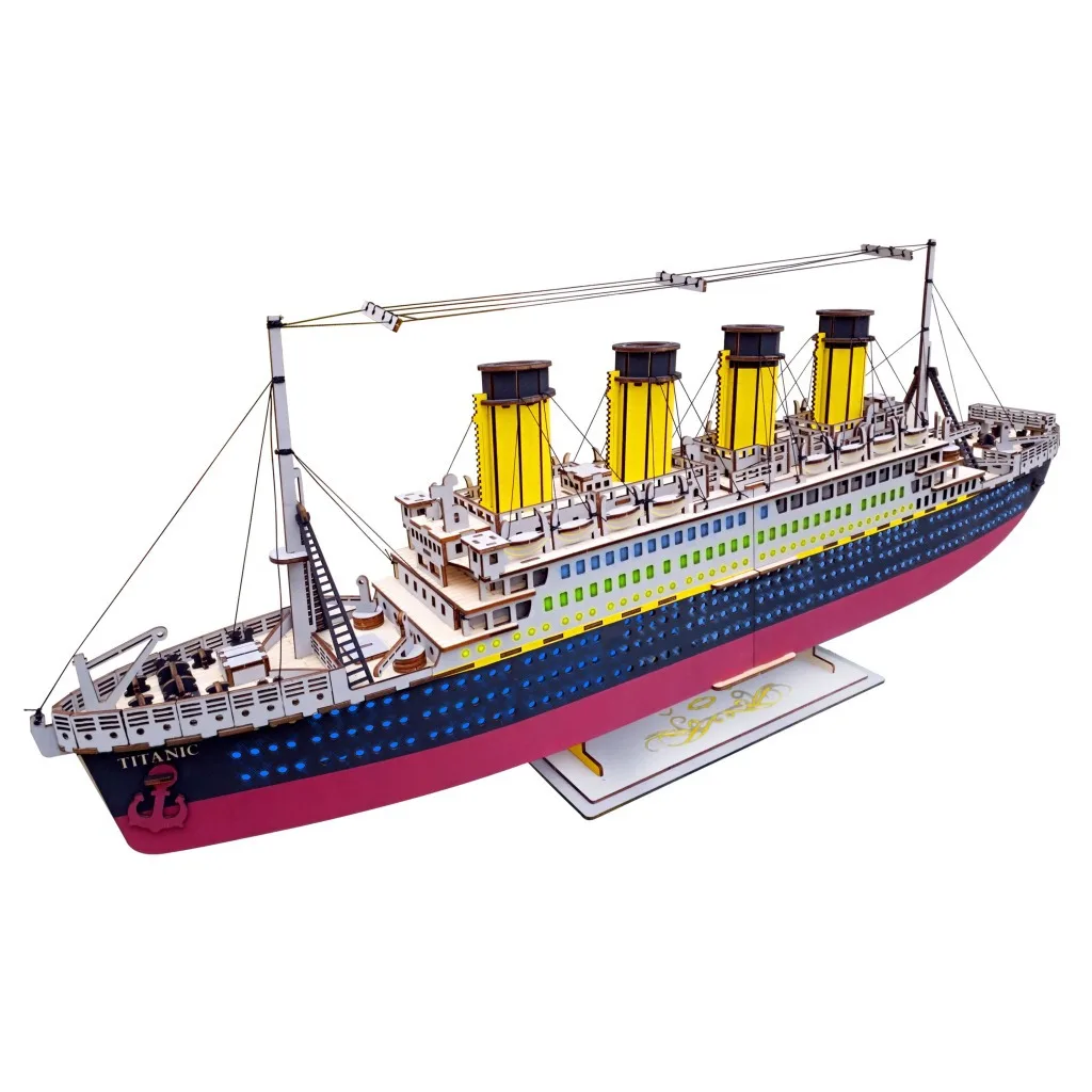 S City Titanic Ship Laser Cutting 3d Wooden Blocks Educational Model Building Toys Hobbies For Children