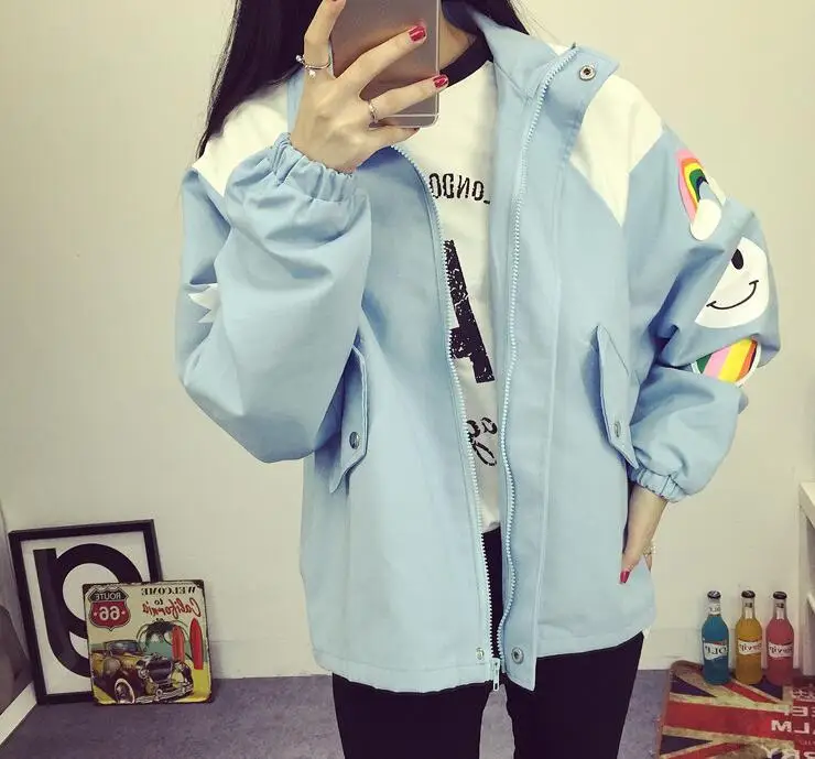 Весенне осенняя Свободная Женская куртка с принтом радуги Harajuku|women windbreaker jacket|womens