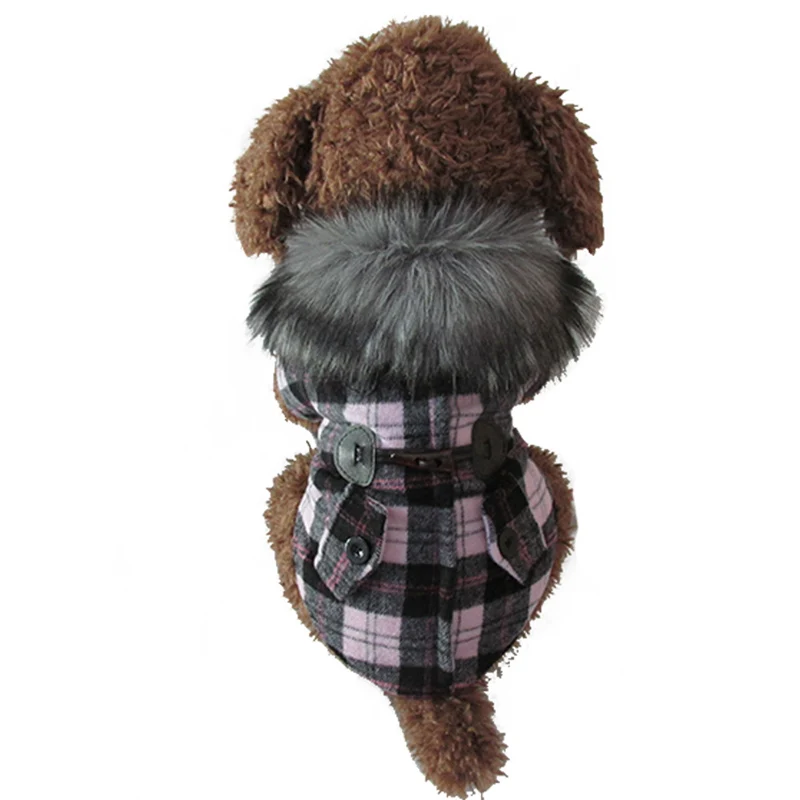 PETSOO собака одежда зима меховой воротник теплый рог кнопку плед куртка пальто