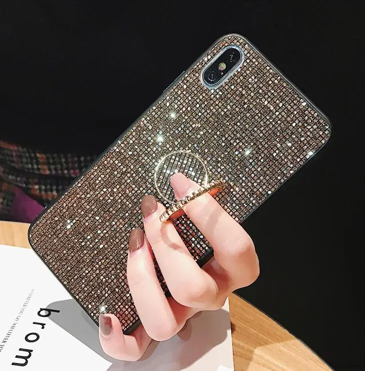 gold Блестящий чехол со стразами для huawei P20 Pro с кольцом на палец для huawei Y7 honor 8X honor 10 mate 20 P smart - Цвет: gold