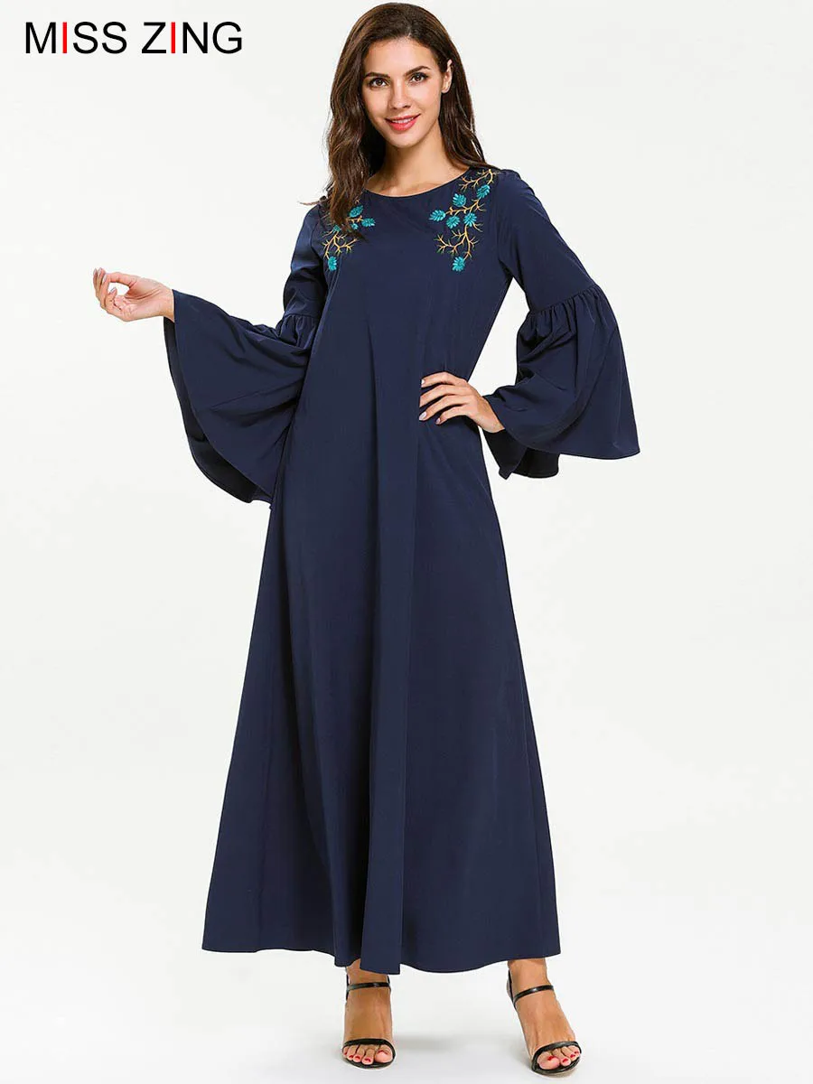 Новинка, женское платье с вышивкой, длинная юбка с рукавом лотоса, мусульманское кимоно абайя, длинные платья, Рамадан, Ближний Восток, мусул...