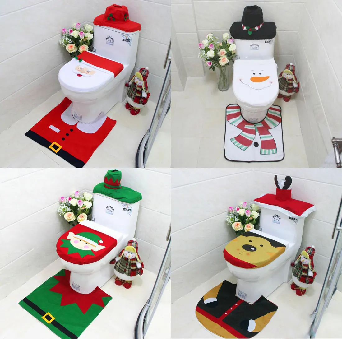 

New Brand 3Pcs/Set Bathroom Christmas Toilet Seat Cover Christmas Decorations For Home Santa Snowman Eco-Friendly Warehouse