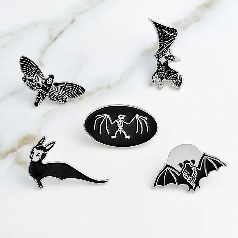 1-6pcs/set Punk Dark Brooch Collection Enamel Pins Skull Bat Witch Skeleton Coffin Pin Button Metal Badge Halloween Gift Jewelry images - 6