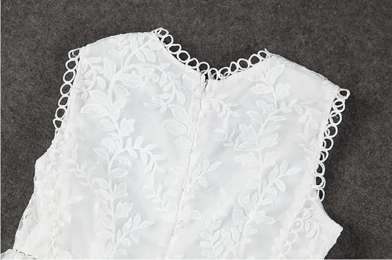 Летнее кружевное платье без рукавов с вышивкой на бретельках оборками Vestido |