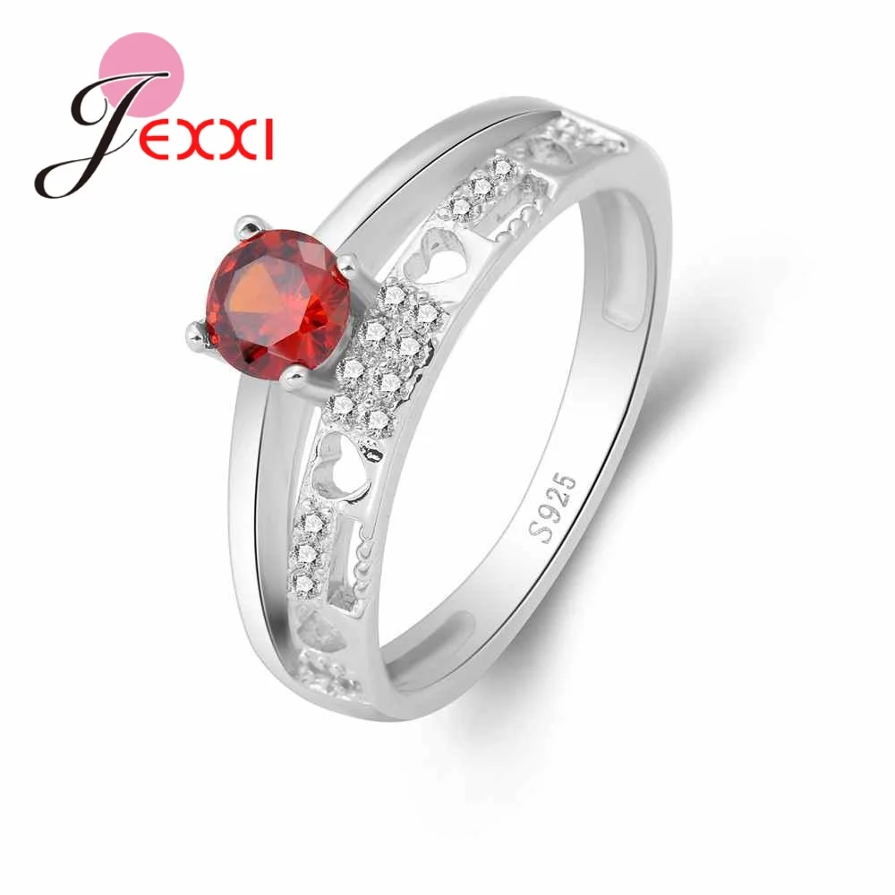 

Modern Shiny Gorgeous 925 Sterling Silver Red Cubic Zircon Engagement Finger Ring Jewelry Women Girl's Party Accessories