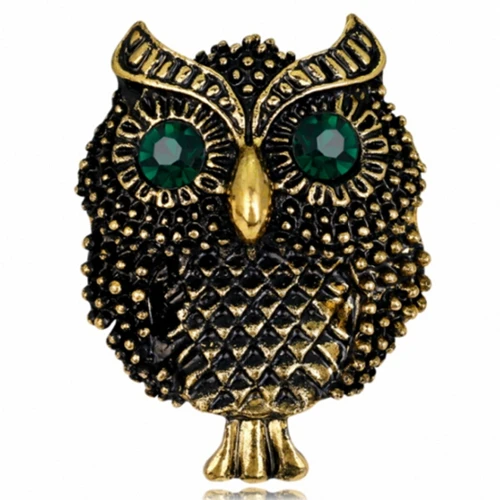 owl1 Rinhoo 9 стилей натуральные животные брошь булавки Сова собака курица насекомое броши-кошки для женщин Кристалл Бижутерия - Окраска металла: owl1