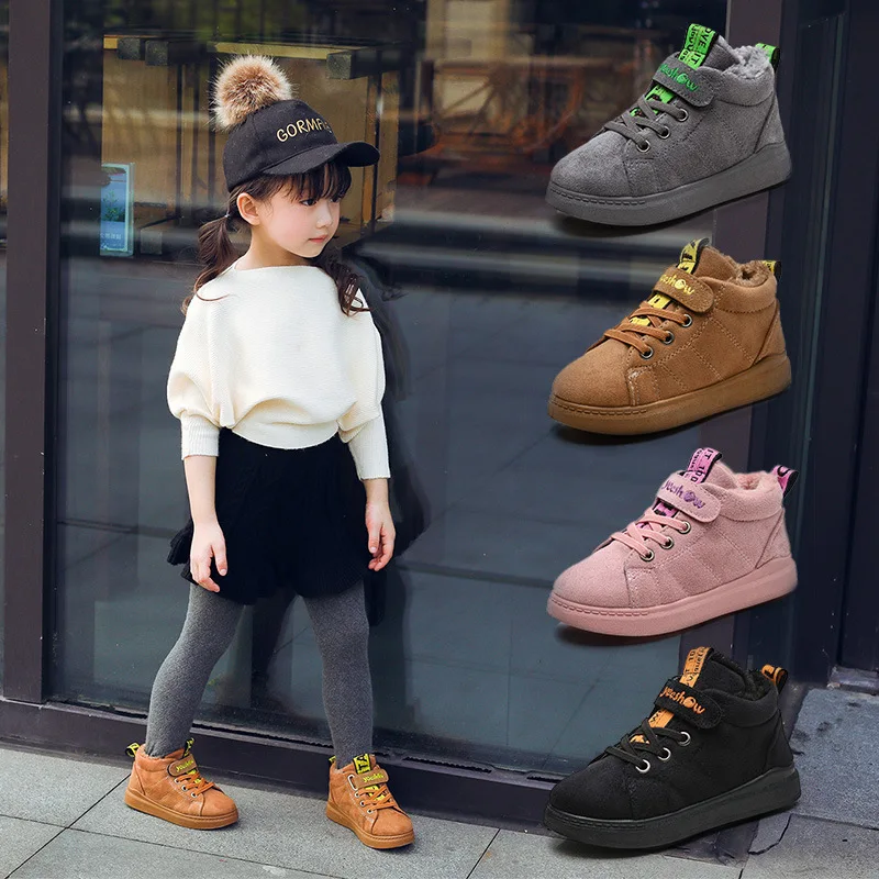 Осень-зима мальчиков и девочек плюс бархат Повседневные ботинки с высоким берцем