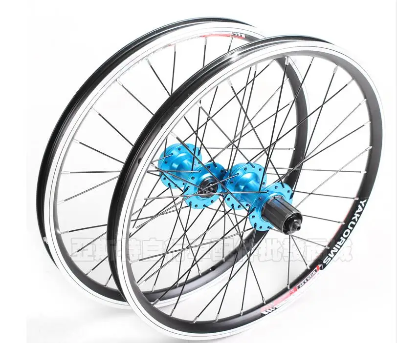 blue hub one pair 20 дюймов 406 складной велосипед casette колесная v тормоза/дисковые тормоза двойной алюминиевый сплав обод герметичный подшипник колеса 28 отверстие - Цвет: blue hub one pair