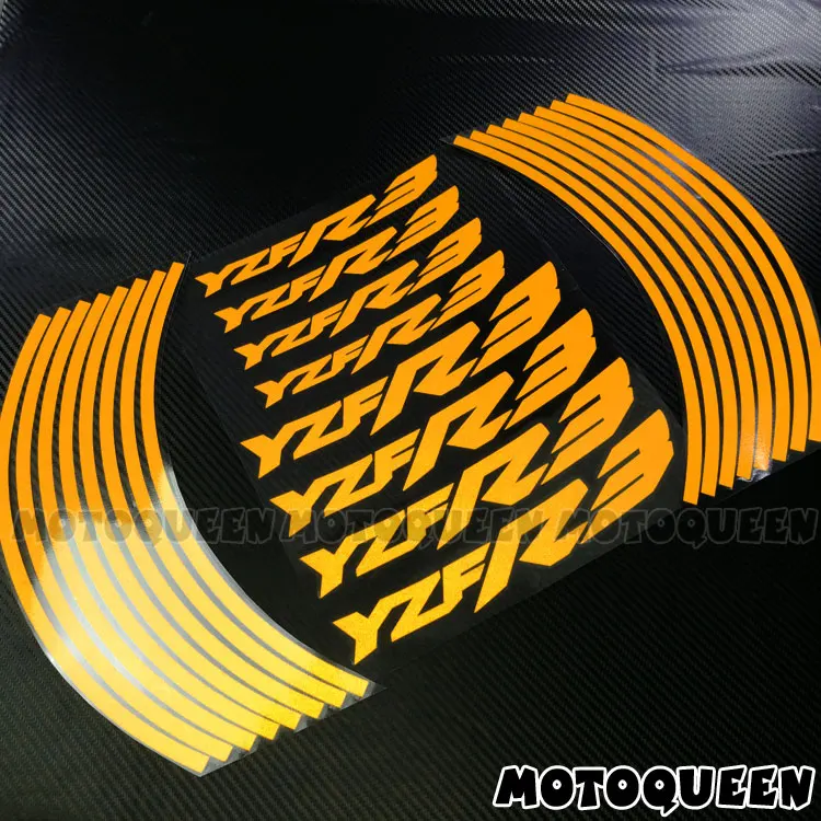 R3 Reflective Yellow 16 шт. полоски 8 X пользовательские наклейки для обода колеса мотоцикла светоотражающие наклейки полосы мотоцикл велосипед для YAMAHA YZF R1 R3 R6 YZFR1 - Цвет: R3 Reflective Yellow