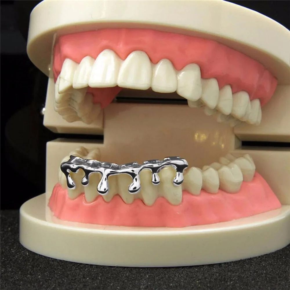 Классическая золотая капля украшенная зубами хип-хоп Grillz Grills