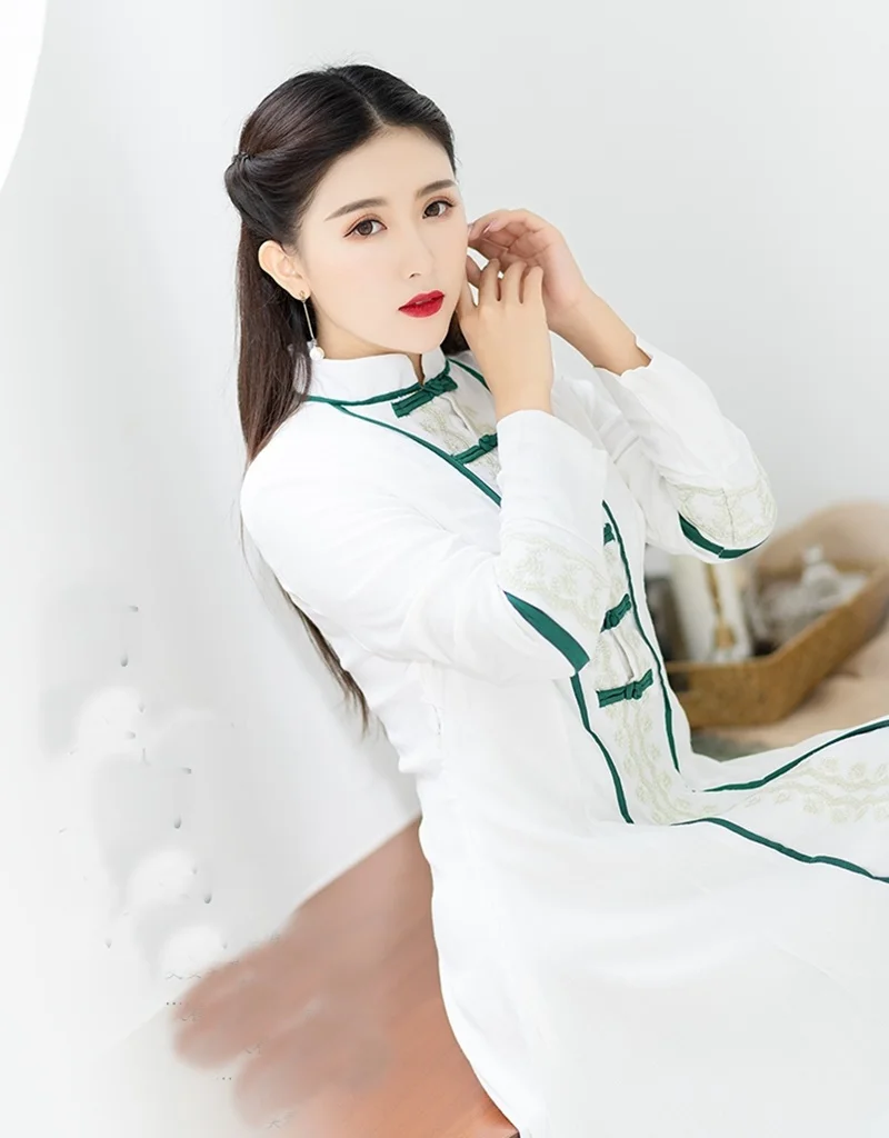 Традиционное китайское платье макси размера плюс Cheongsam винтажное Ретро Vestido Медитация одежда Ao Dai вьетнамское платье TA1430