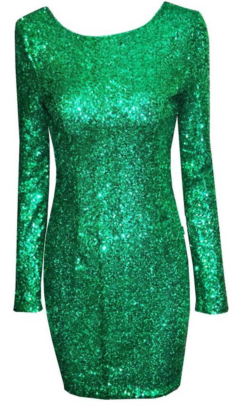 Новинка 2016 сексуальное платье с открытой спиной и длинным рукавом блестками