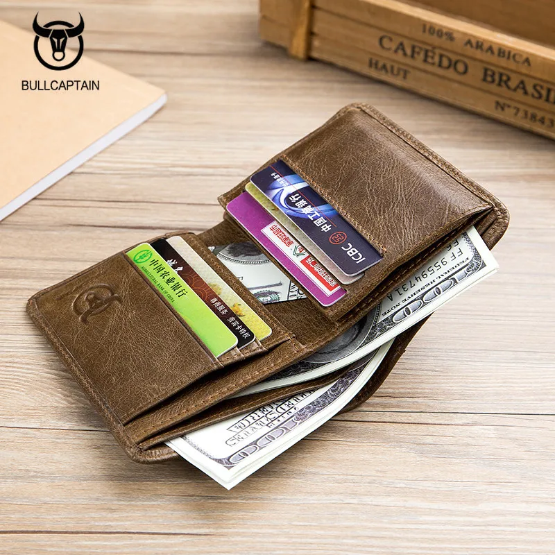 Кошелек BULLCAPTAIN мужской из 100% натуральной кожи короткий бумажник в винтажном