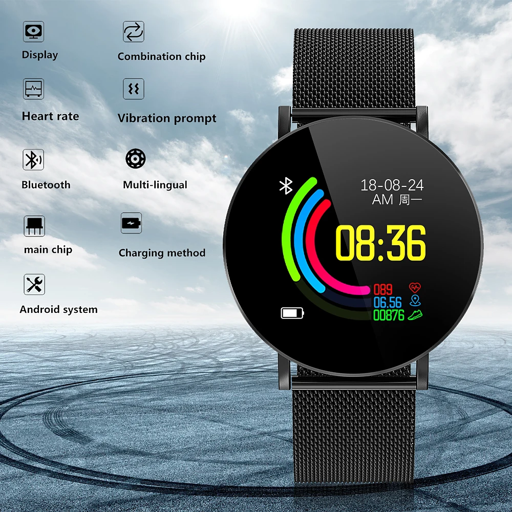 Смарт часы Y1 с пульсометром отслеживанием артериального давления фитнес