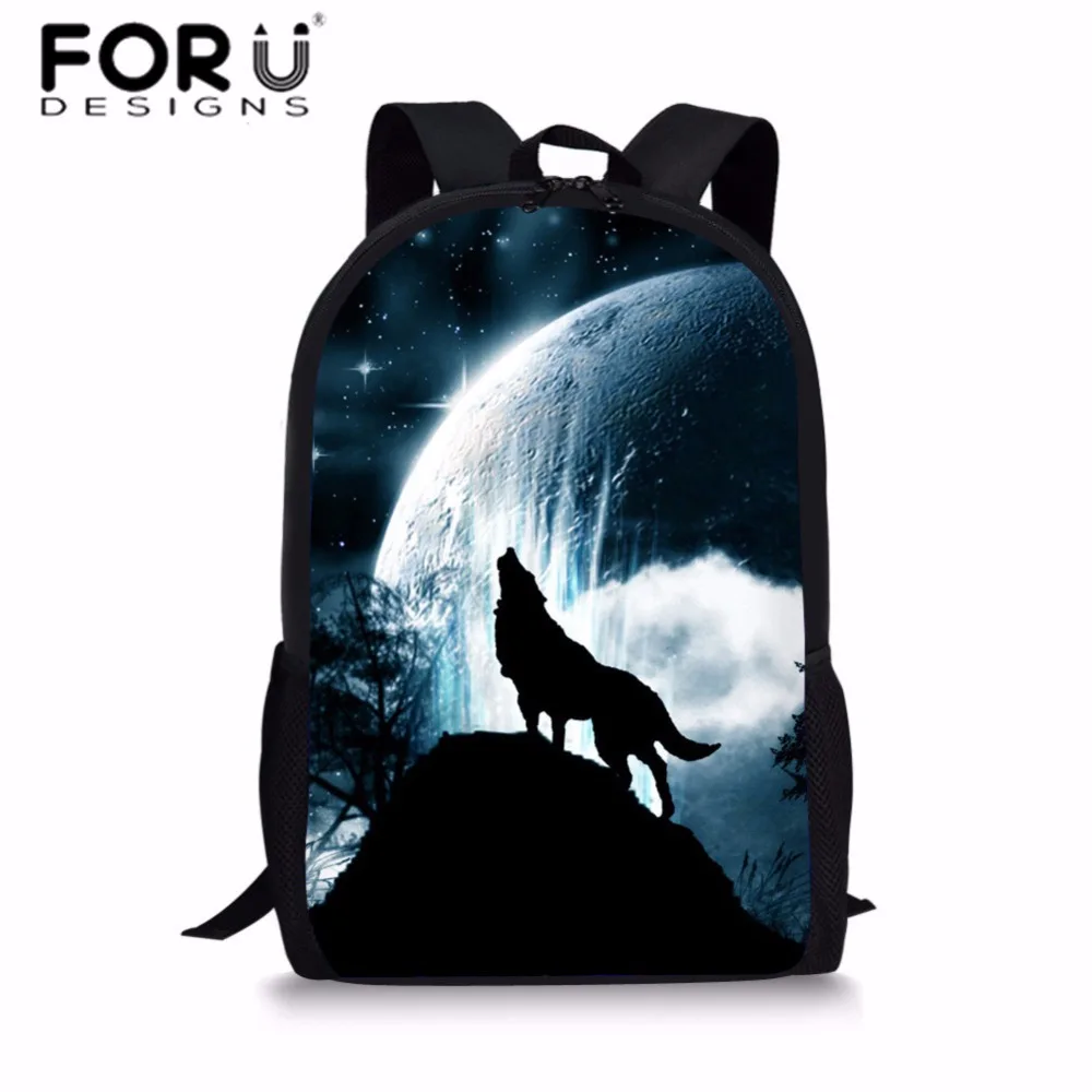 FORUDESIGNS/детские школьные сумки с 3D принтом животных крутой школьный рюкзак волком