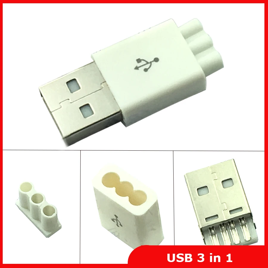 10 комплектов USB коннектор сделай сам 3 в 1 с отверстиями белый 2 0 тип A штекер +