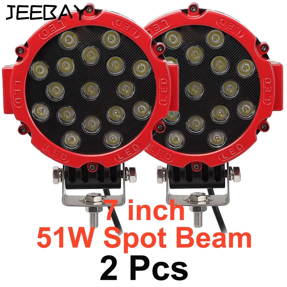 2pcs 51W Spot 7 дюймов 51 Вт светодиодный рабочий светильник 12 в 24 В светодиодные балки Led бар внедорожный 4x4 автомобиль внедорожный прожектор точечный комбинированный светильник внедорожник аксессуары противотуманная фара - Цвет: 2pcs 51W Spot