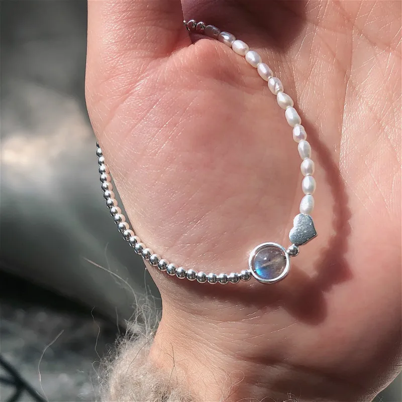 Fengxiaoling, новинка, модный 925 пробы, серебряный, жемчужный браслет, лунный камень, очаровательные браслеты для женщин, серебро-925-ювелирные изделия