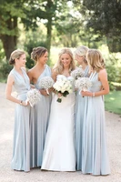 new light blue covertible bridesmaid dresses pleated floor length country beach wedding guest party gowns cheap long prom dress