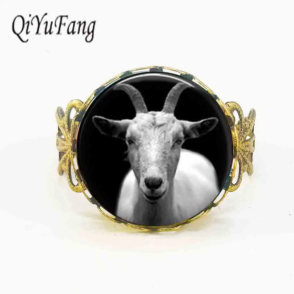 

New Glass Goat Ring Vintage Gothic Jewelry Animal Photo Rings Men Unisex Accessories Link cute lovely charm 1pcs/lot