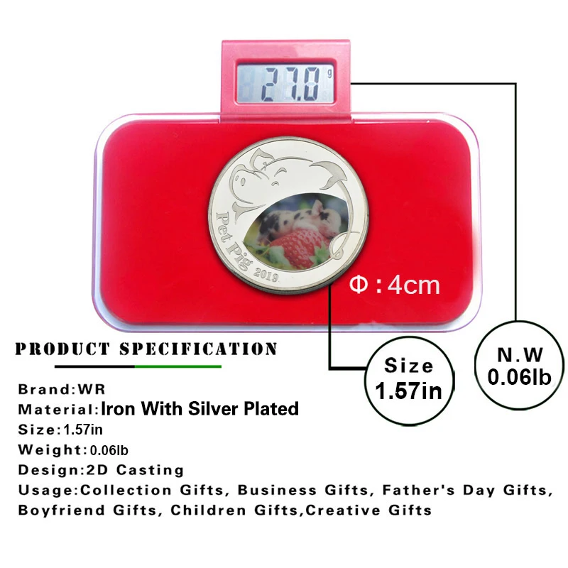 WR Посеребренная памятная монета с милым животным поросенком металлическая