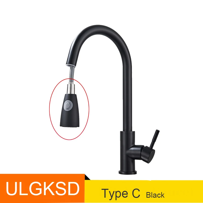 Black C ULGKSD черный/золотой Кухня кран смеситель с одной ручкой водопроводной вытащить 2 функции Кухня смеситель - Цвет: Black C