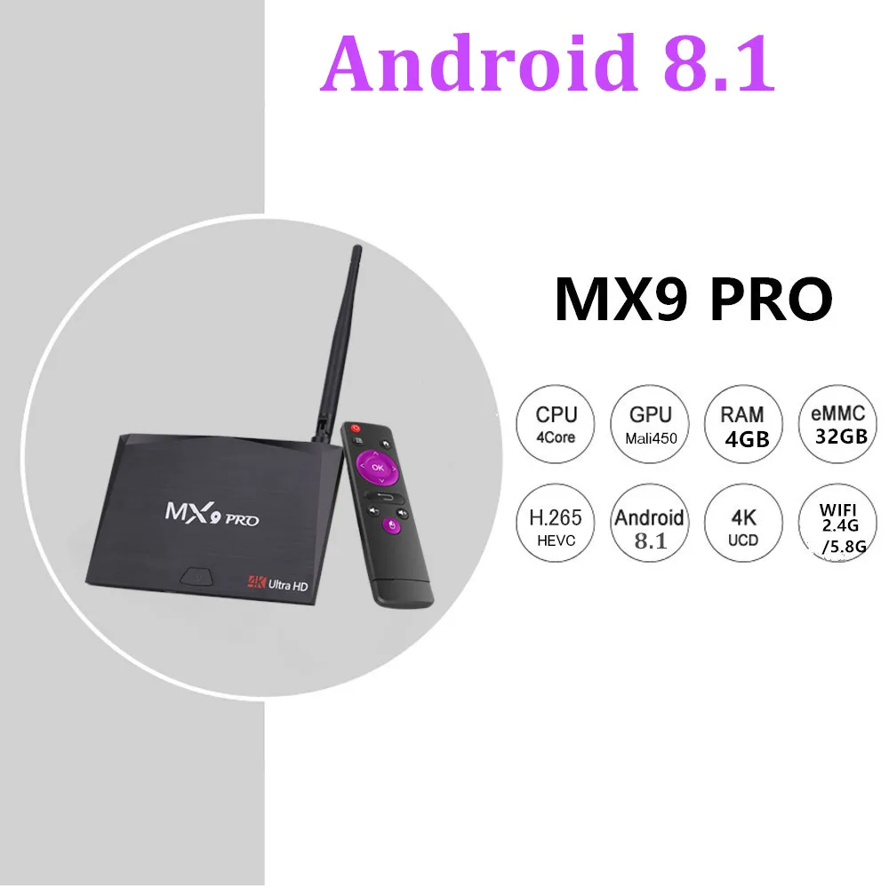 MX9 Pro TV Box Android 8.1 Boxtv 4GB 32GB RK3328 Quad Core 2.4G/5G WiFi Smart Set-top HDR10 4K Media Player | Электроника