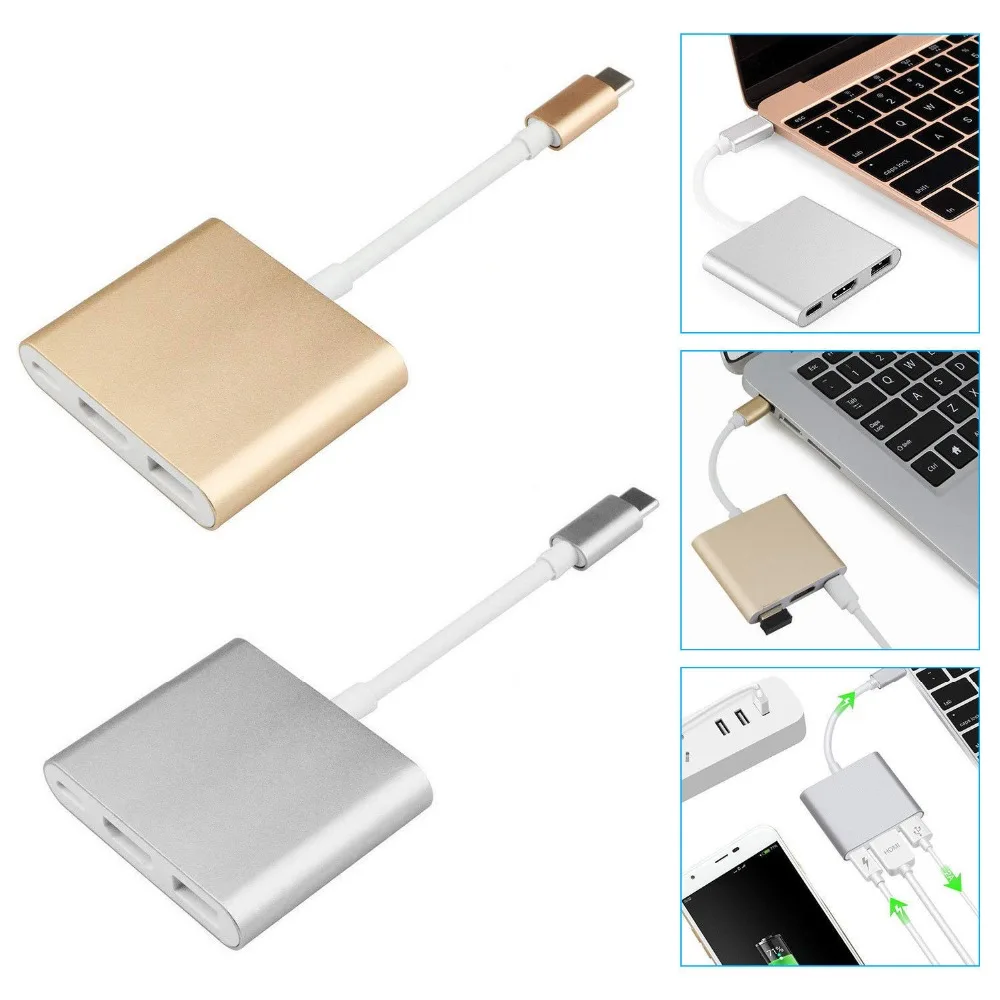 Type C USB 3.1 Hub DP to HDMI 3.0 Audio Video Adapter HDTV Converter for Macbook Pro ASUS SAMSUNG DELL TV Projector |