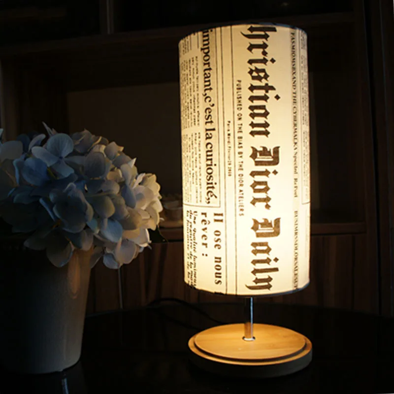 Retro bedroom bedside table lamp simple fashion gift personality small desk newspaper shade | Лампы и освещение
