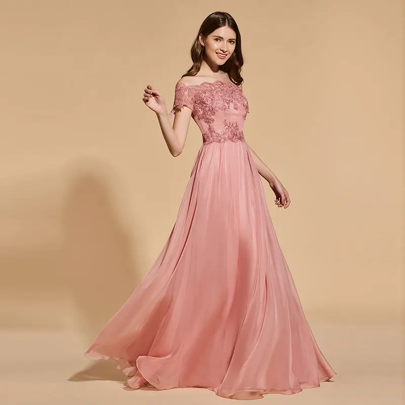 Tanpell Выпускные платья с открытыми плечами коротким рукавом длиной до пола