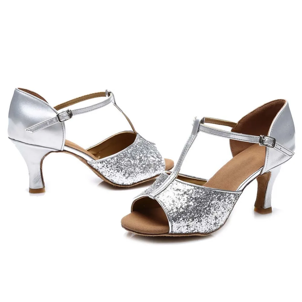 Женские туфли для бальных танцев серебристые золотистые красные с блестками 216 |
