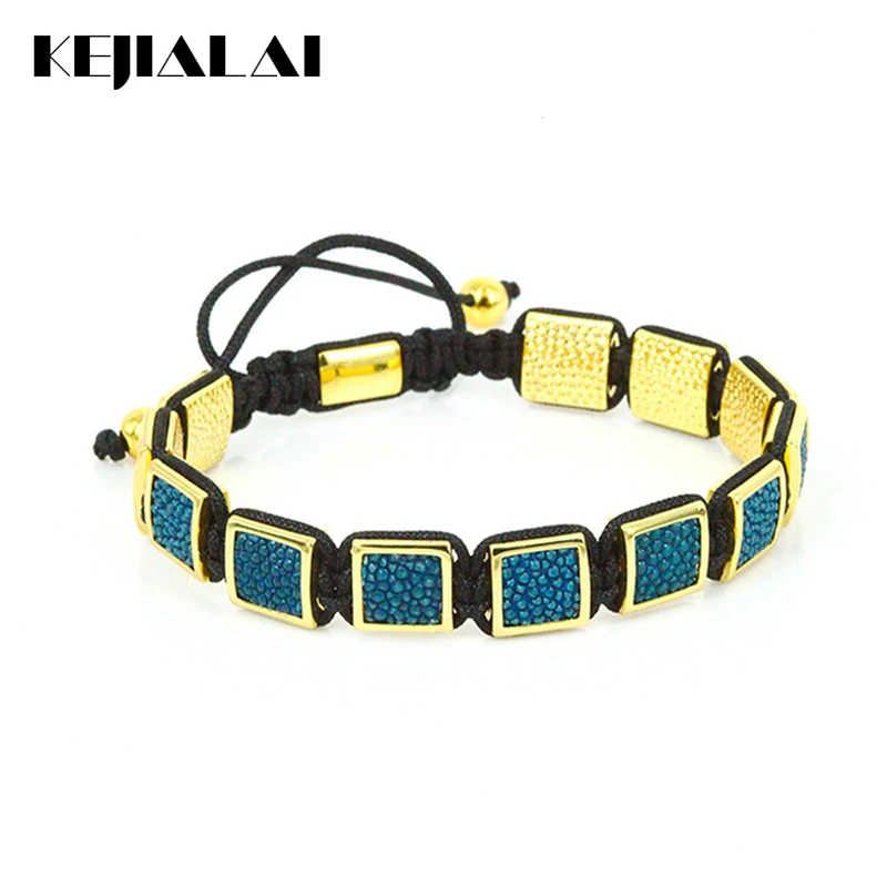 Fashion Stingray Leather Macrame Bracelets Men's Genuine Square Bead Charm Bracelet for Men Luxury Style | Украшения и