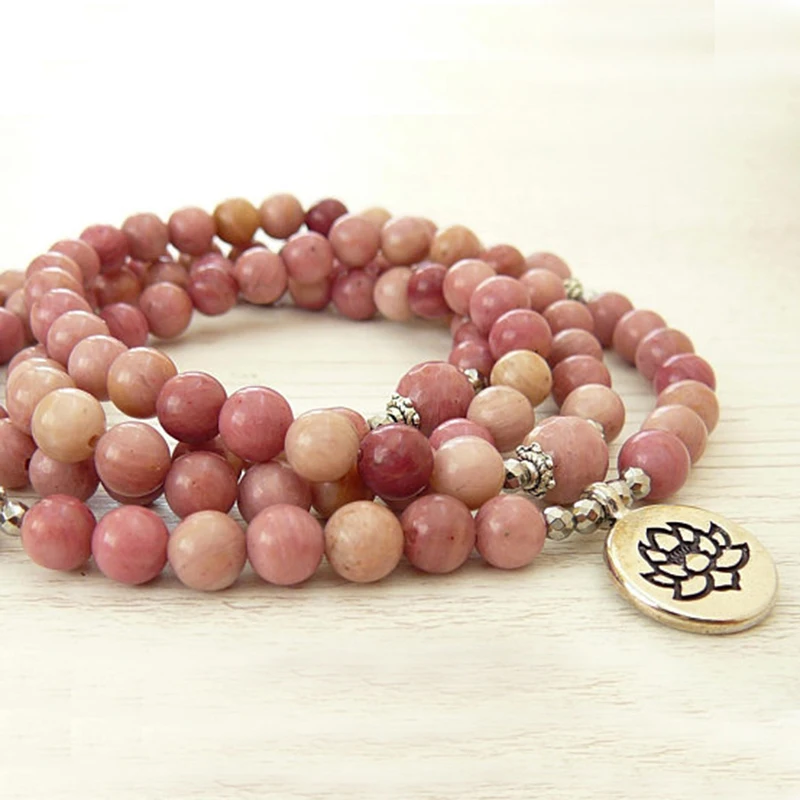 

108 Mala Buddha Wrap Bracelet Meditation Yoga Pink Rhodonnite 108 Beads Mala Energy Necklaces Pink bracelet
