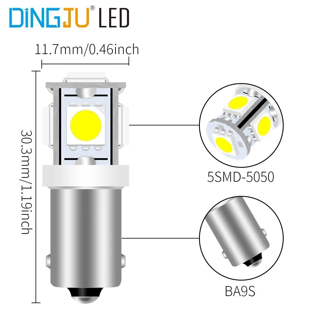 2 шт. T10 BA9 BA9S 5SMD 5050 Автомобильный светодиодный индикатор габаритный боковой