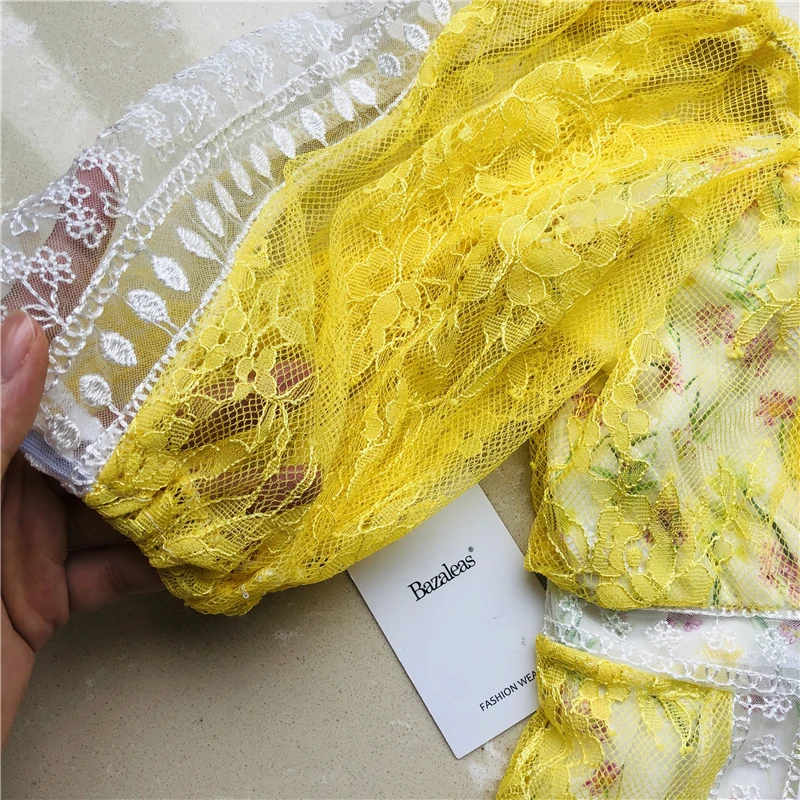 Bazaleas Франция кружево выдалбливают летнее платье Винтаж Тонкий праздник vestidos