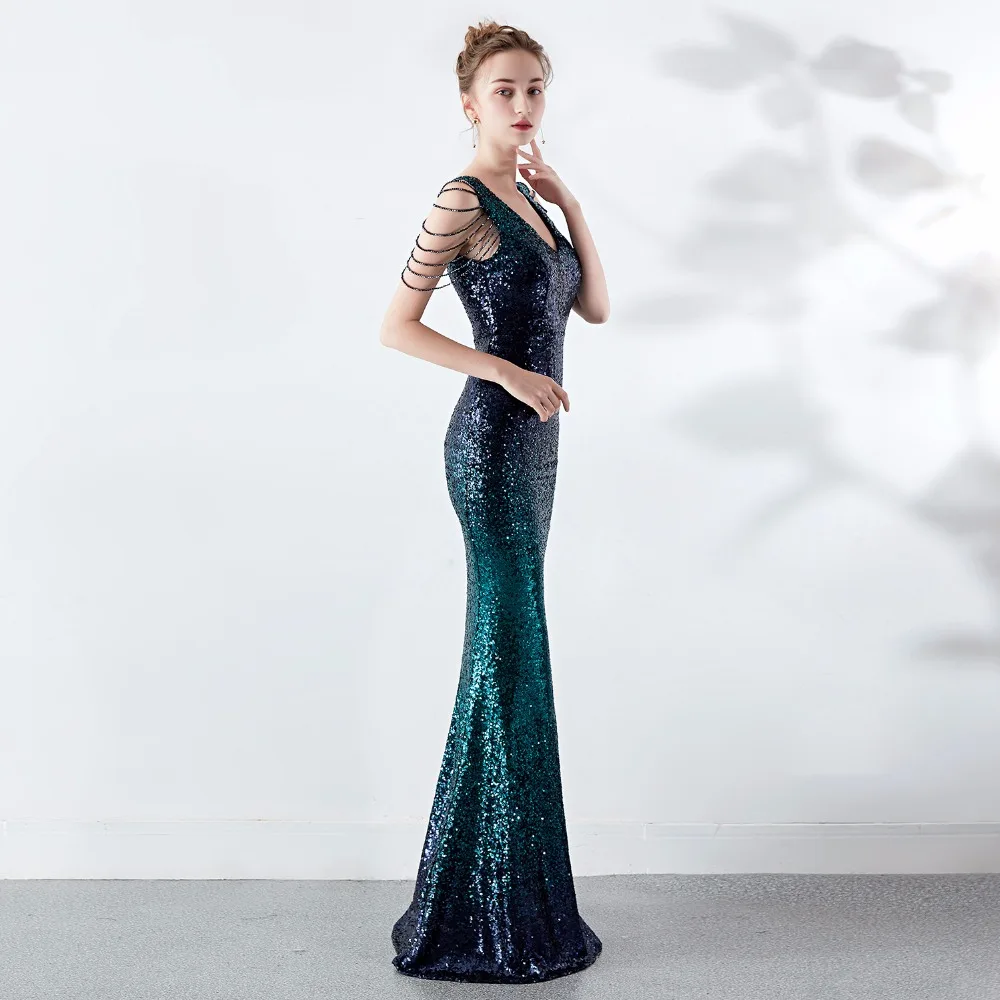 Черное и красное Sequind& Beads, v-образный вырез, без рукавов, Русалка, сексуальное, официальное платье, женское, элегантное, длинное, для вечеринок, летнее,, клубная одежда