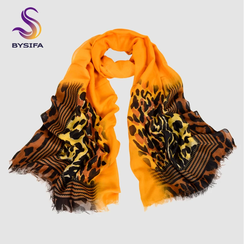 Женские шерстяные шарфы BYSIFA длинные большого размера с леопардовым принтом