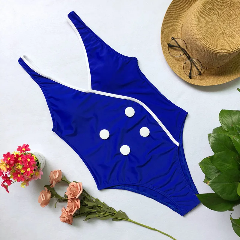 Женский купальник на пуговицах Midou Черный Цельный с открытой спиной лето