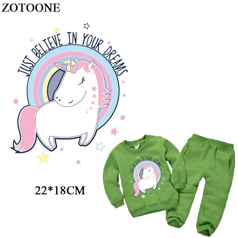

ZOTOONE Cute Unicorn Patches For Girl Clothing Iron On Transfers Letter Parches For Children Clothes DIY Appliques Heat Press D