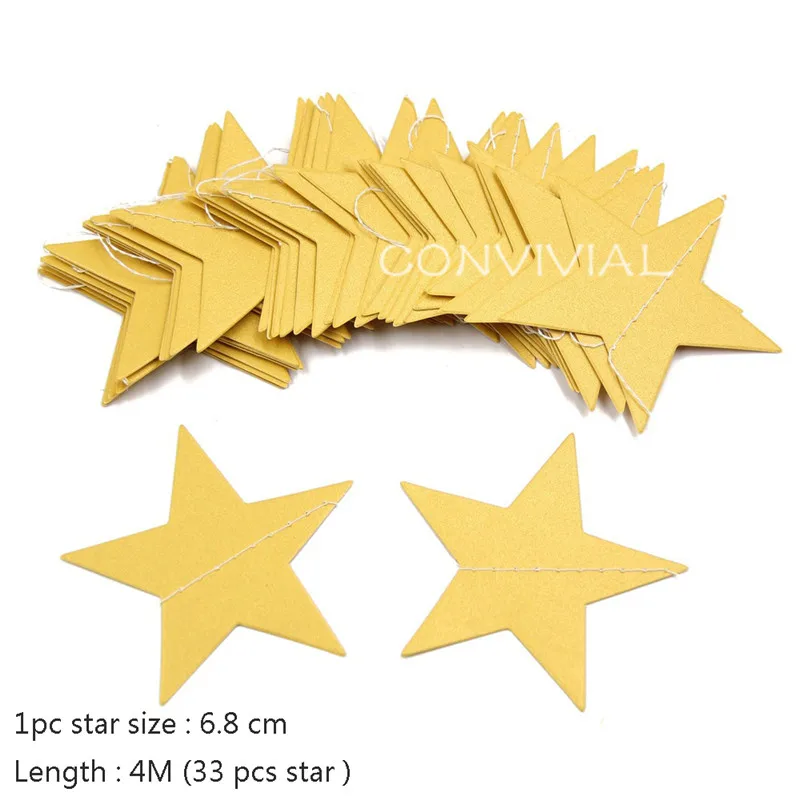 Gold Star 1 комплект Золотая бумага звезда круглые гирлянды с баннерами 2 м день рождения цепочка баннер украшения занавеска Свадебная вечеринка Декор комнаты поставки - Цвет: Gold Star