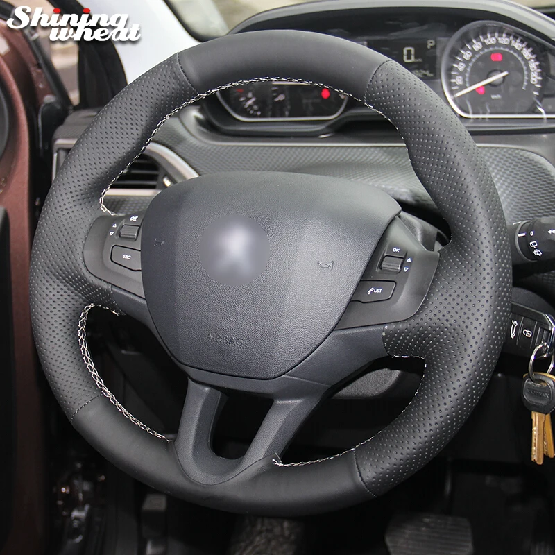 Черный чехол для рулевого колеса BANNIS из натуральной кожи для peugeot 208 peugeot 2008